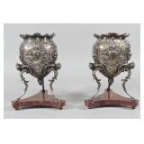 Pair of Victorian Silver-Plated Urns on Marble...
