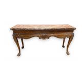 Carved Oak and Marble Top Console Table
