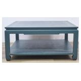Chinoiserie Style Teal Blue Painted Square...
