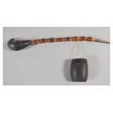 Japanese Carved Wood Opium Pipe with Matching...