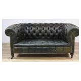 Chesterfield Style Green Leather Loveseat