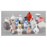 19 Miniature Vases in Porcelain and Carved Stone