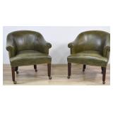 Pair of Hancock and Moore Green Leather Armchairs