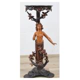 Art Nouveau Carved Wood Figural Pedestal Stand