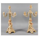 Pair of Sitzendorf Porcelain Three-Light...