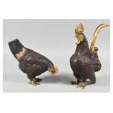 A Pair of Gilt Accented Patinated Bronze Roosters