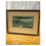 Small Framed Waterwolor Winter Landscape Painting