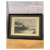 Antique Scene of House and Boats