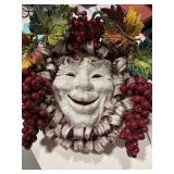 Italian Majolica  Bachhus  Wall Mask / Fruit Mask