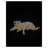 Gold Toned Leapored Rhinestone Broach