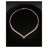 Gold Toned V Shaped Rhinestone Necklace