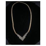 1980 s Vintage V Shaped Gold Tone and Rhinestone N