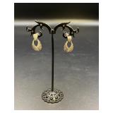 925 Silver Earrings with Pink Stones and Dimonds