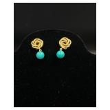 925 Silver Earrings Gold Colored with Blue Stones