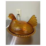 Vintage Indiana Glass Amber Hen on Nest
