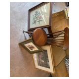 Artwork and Antique Wooden Chair