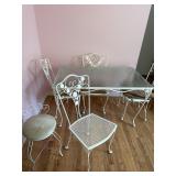 White Wroght Iron and Glass Table with Chairs