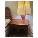 Pair of Wooden Nightstands and Lamp
