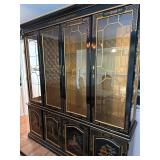 Vintage Black Lacquer Chinoiserie China Cabinet