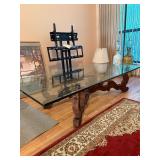 Wooden Base Table with Glass Top