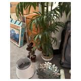 Large Fake Plant with Lamp and Decorative Bowl