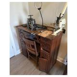 Antique Wooden Desk and Contents