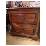 Wooden Nightstand and Contents