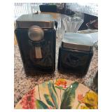 Canisters, plastic plates and vintage Stanley ther