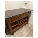 Kitchen Island Cart with Wine Rack and Marble Top