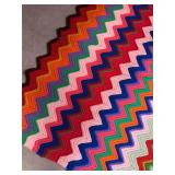 Handmade Multi-color Cheveron Crocheted Afghan Bla