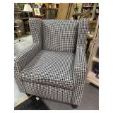 Black and White Houndstooth Upholstered Wing Club