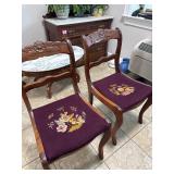Vintage Carved Needlepoint Accent Chairs   Pair