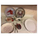 Assorted Christmas serving dishes and Bell