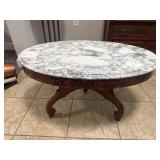 Vintage Marble Top Coffee Table with Hand-Carved R
