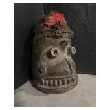 Wooden W  Warrior Mask with Fiber Hair Attachments