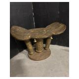 Wood Stool with Brass Overlay by Ashanti Tribe in