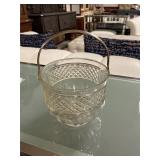 Vintage pressed glass ice bucket with metal hammer