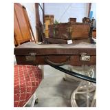 Antique Small Brown Leather Suitcase