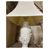 White Ceramic Lamp with Large Raised Rose Blooms