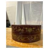Antique Chinese Wood Circular Box with Red Laquer