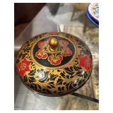 Vintage East European Gold/Black/Red Floral Lacque