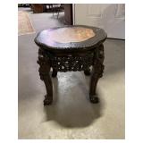 Wood carved plant stand with marble top
