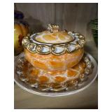 Vintage Ceramic Covered Jar with Matching Underpla
