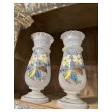 Pair of Handpainted Floral and Gold Glass vases