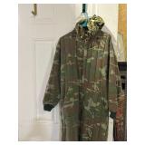 Vintage Camouflage Quilted Overalls with Hood