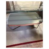 Coffee Table with Faux Wood Rim Grey Top with Meta