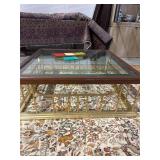 Solid Gold Coffee Table with Wood and and Glass Ta
