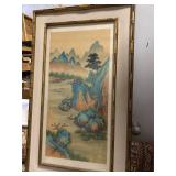 Chinese Landscape in Gold Bamboo Frame