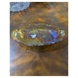 Vintage Carnival Glass Amber Sunflower Dish