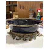 Antique Colbot Blue Porcelain and Bronze Centerpie